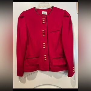 Vintage Leslie Fay magenta Blazer with Gold button Accents and puff sleeves